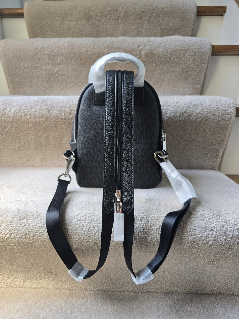 Michael Kors Small Monogram Logo Backpack in Charcoal Black